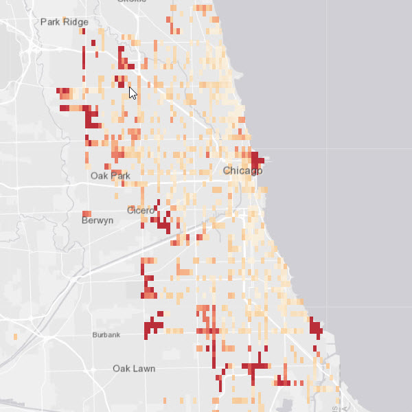 Map of bus delay hot spots in Chicago Map of bus delay hot spots in Chicago